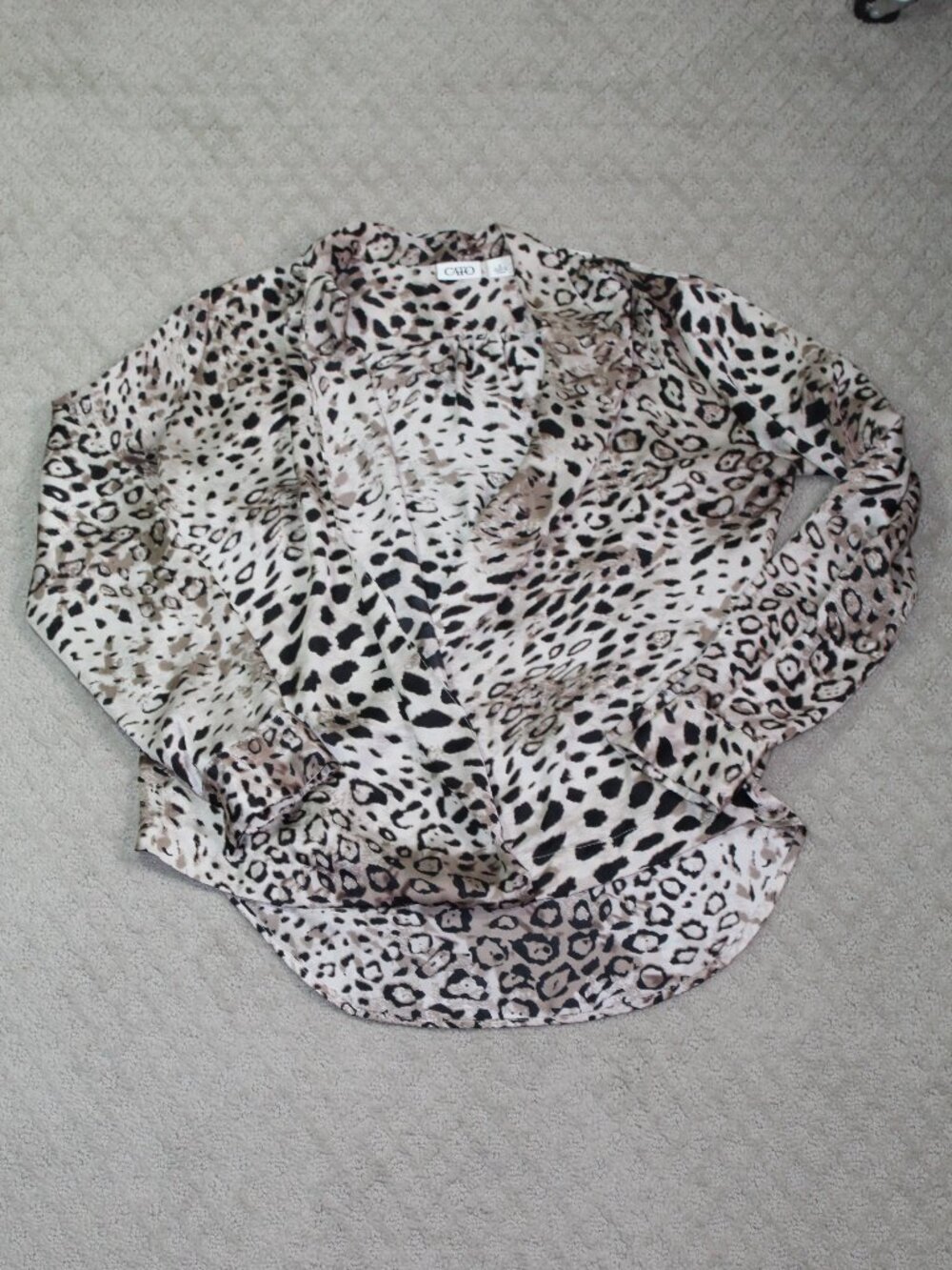 Cato Size S Cheetah Print Long Sleeve Crossover Satiny Blouse